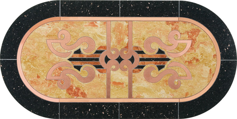 Ashanti Granite, Marble & Copper Deco Medallion | Tile Floor Medallion