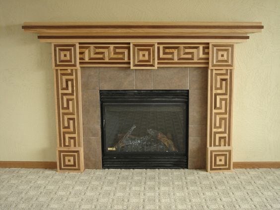 Fireplace Mantel with Crescent Wood Border