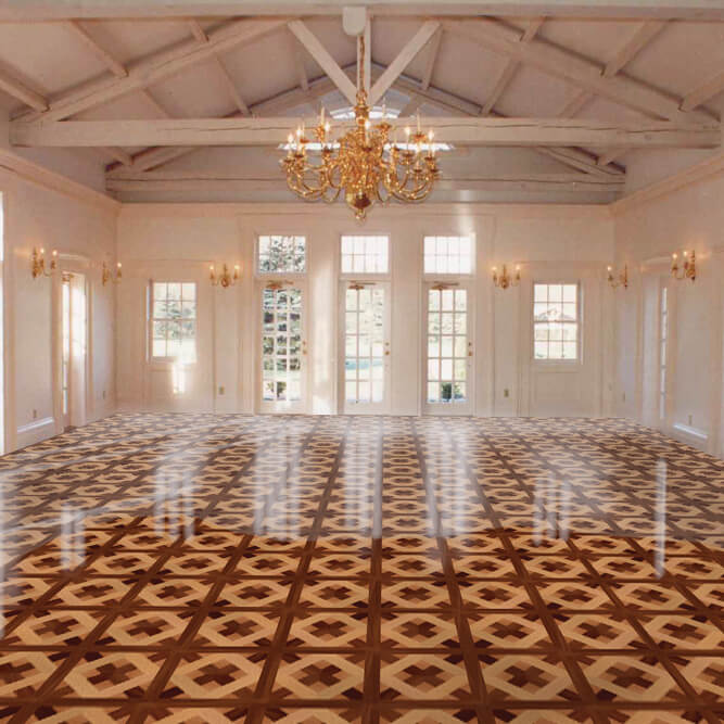 American Cherry, Maple, & Walnut Chateau Parquet Tile Room Scene | Parquet Flooring
