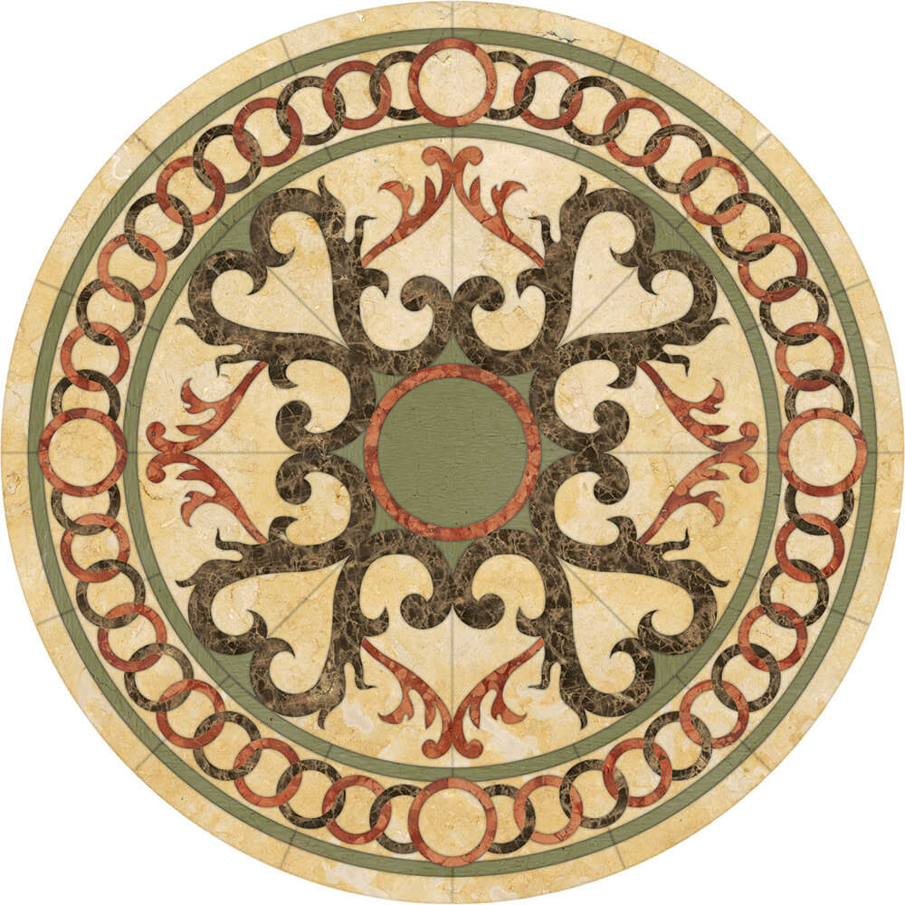 Umbria Glass, Limstone, & Marble Medallion | Floor Tile Medallion