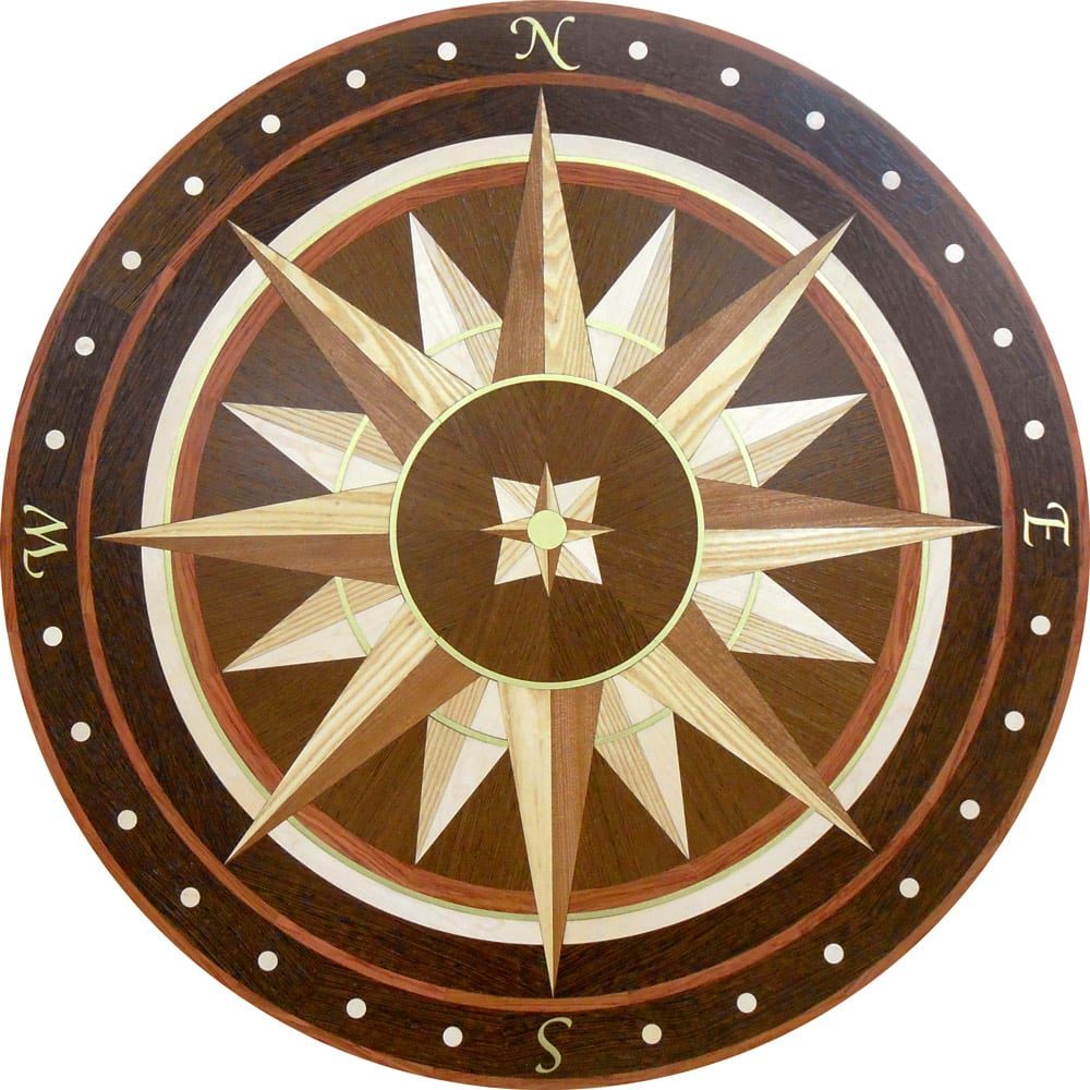 Custom Post Modern Compass Wood Medallion | Floor Medallion