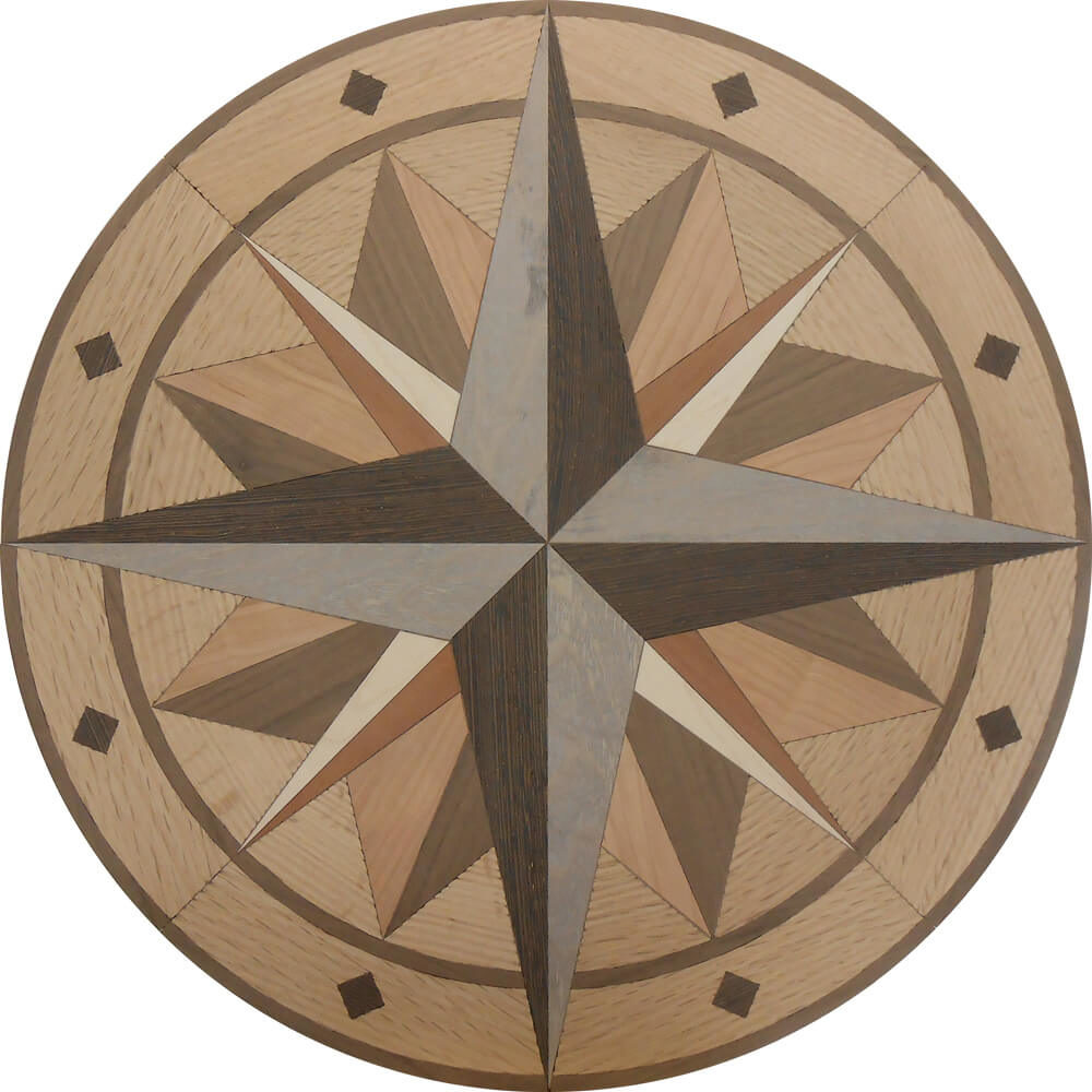 Custom Compass Star Wood Medallion | Floor Medallion
