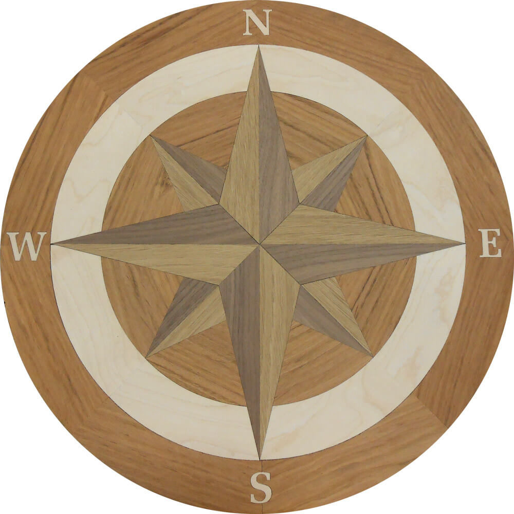 Custom Compass Rose Wood Medallion 2 | Floor Medallion