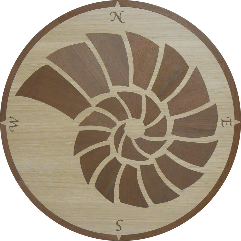 Custom Tropical Seashell Wood Medallion with Directionals | Floor Medallion