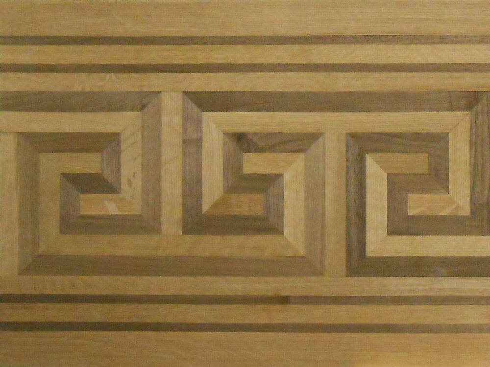 Custom Geometric Greek Key Wood Border Close-Up | Floor Border