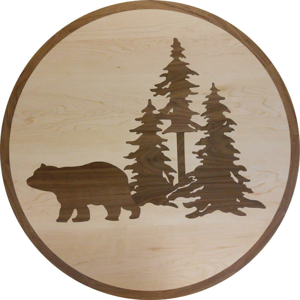 Custom Bear and Trees Silhouette Wood Medallion | Floor Medallion