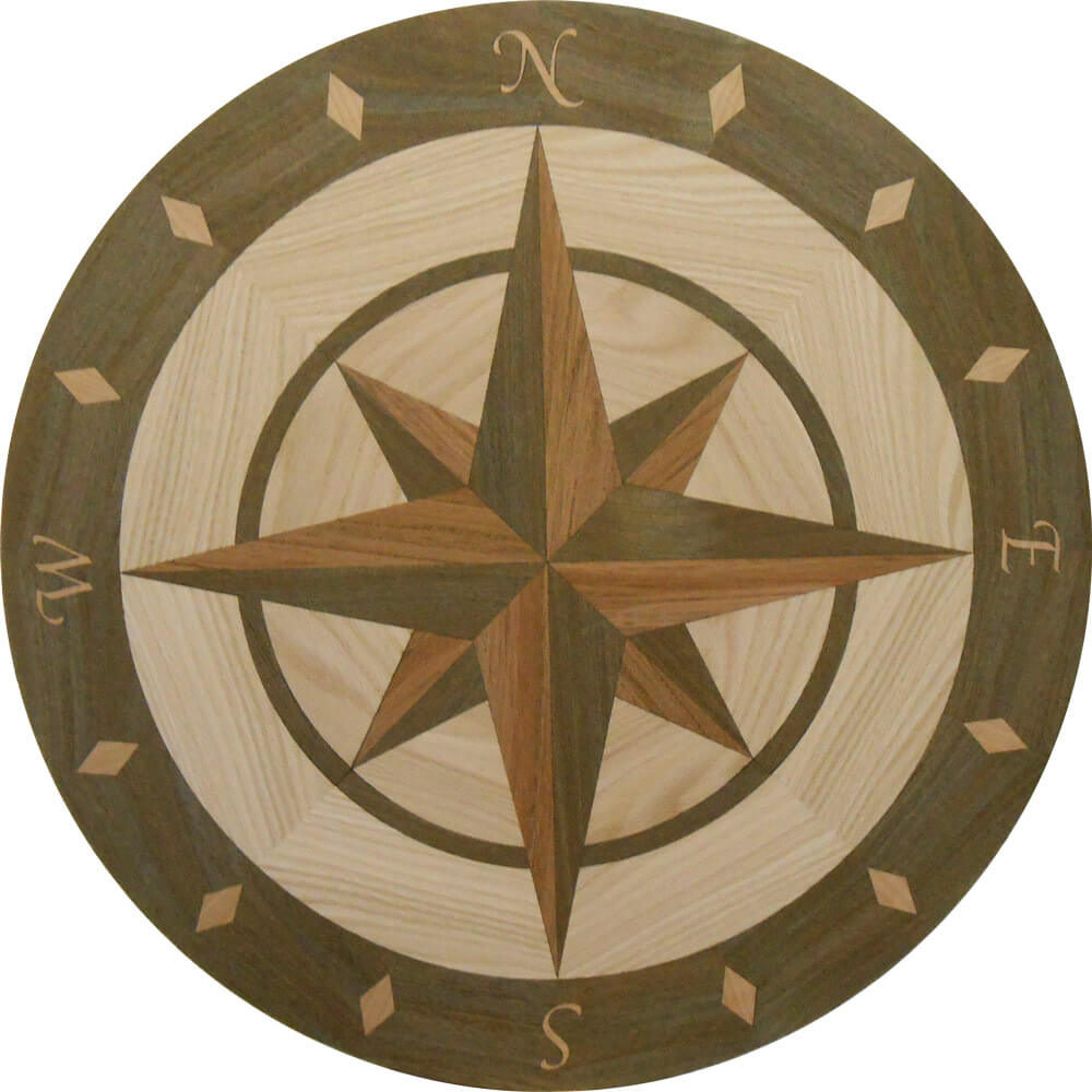 Custom Compass Rose Wood Medallion 3 | Floor Medallion