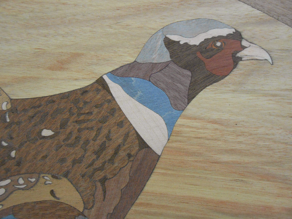 Custom Pheasant Wood Medallion Close-Up 1 | Floor Medallion