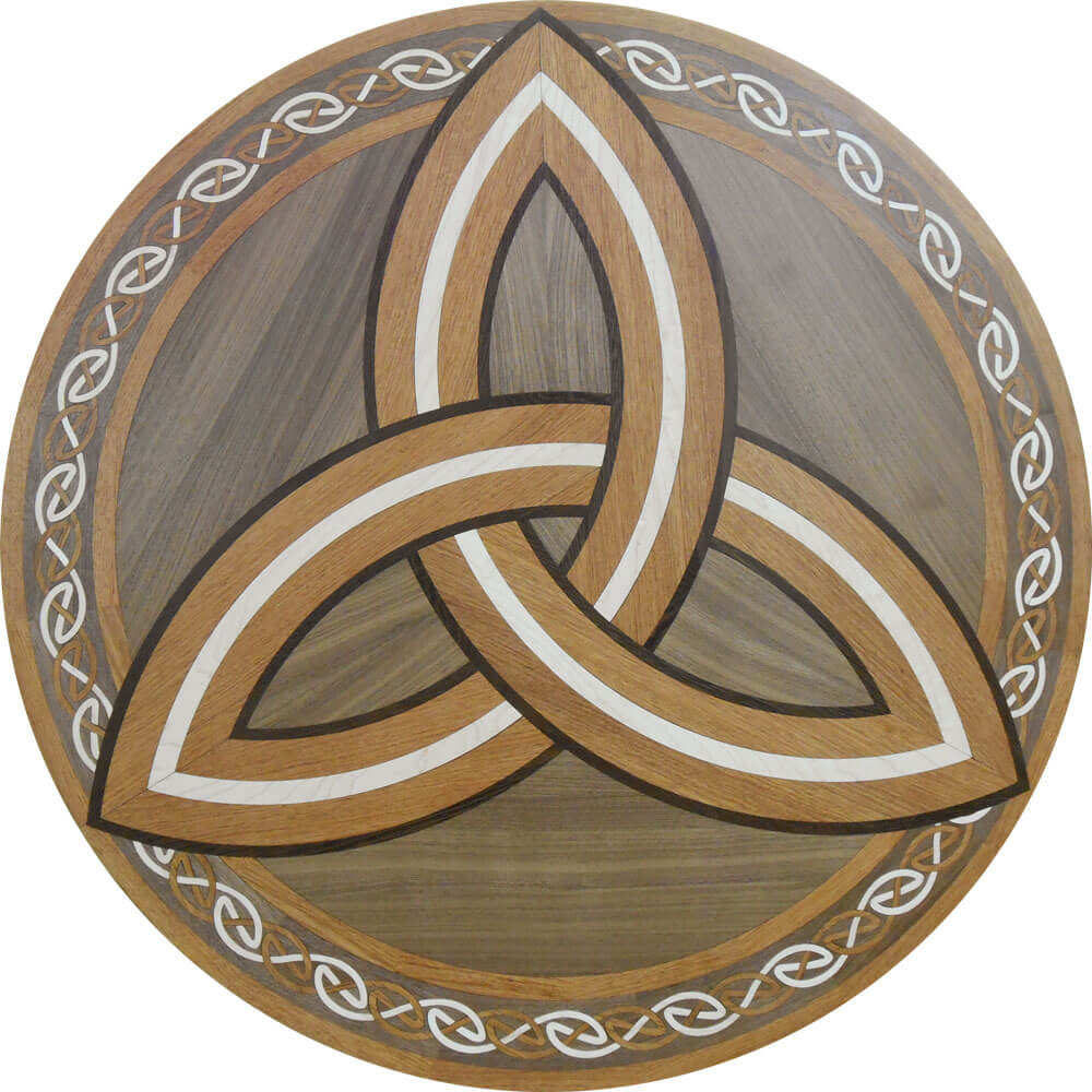 Custom Celtic Trinity Knot Wood Medallion with Intricate Border | Floor Medallion