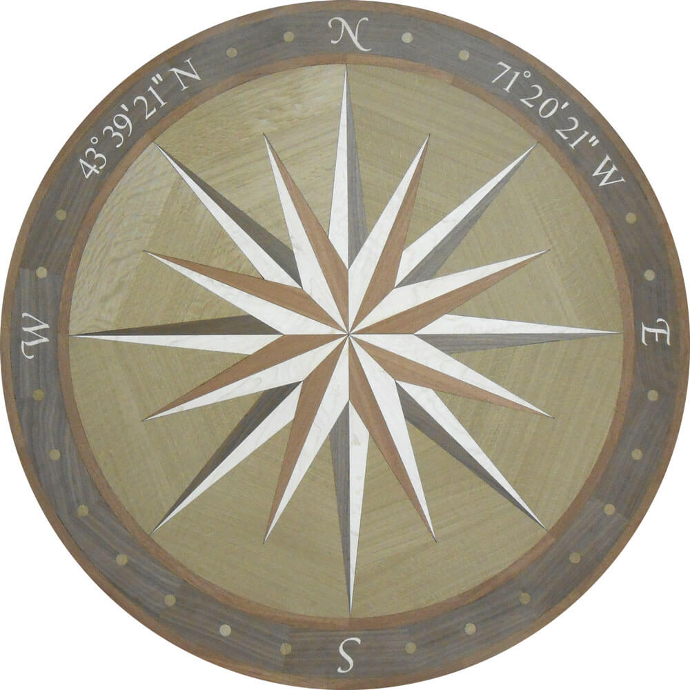 Custom Chatham Compass Wood Medallion with Coordinates | Floor Medallion