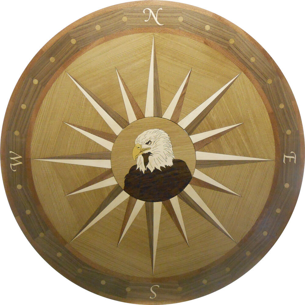 Custom Chatham Compass Wood Medallion with Eagle Center | Floor Medallion