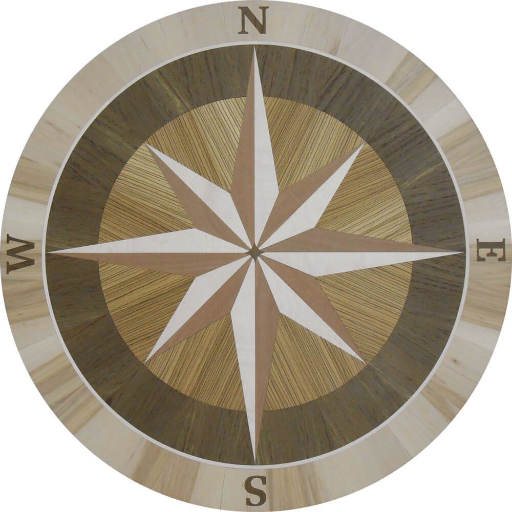 Custom Compass Rose Wood Medallion | Floor Medallion