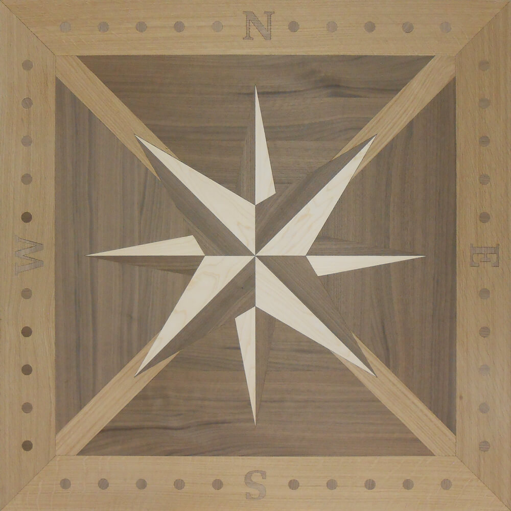 Custom Compass Square Wood Medallion | Floor Medallion