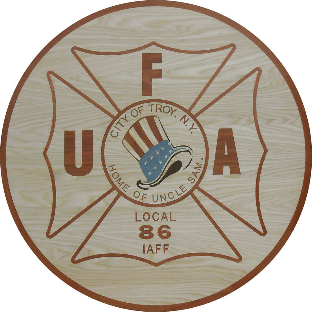 Custom Top Hat Fire Logo Wood Medallion | Floor Medallion