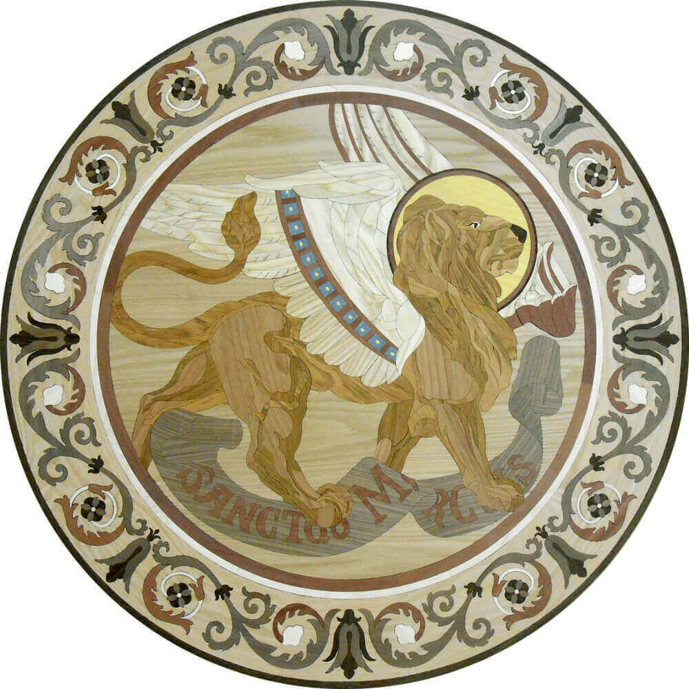 Custom Lion Animal Wood Medallion | Floor Medallion