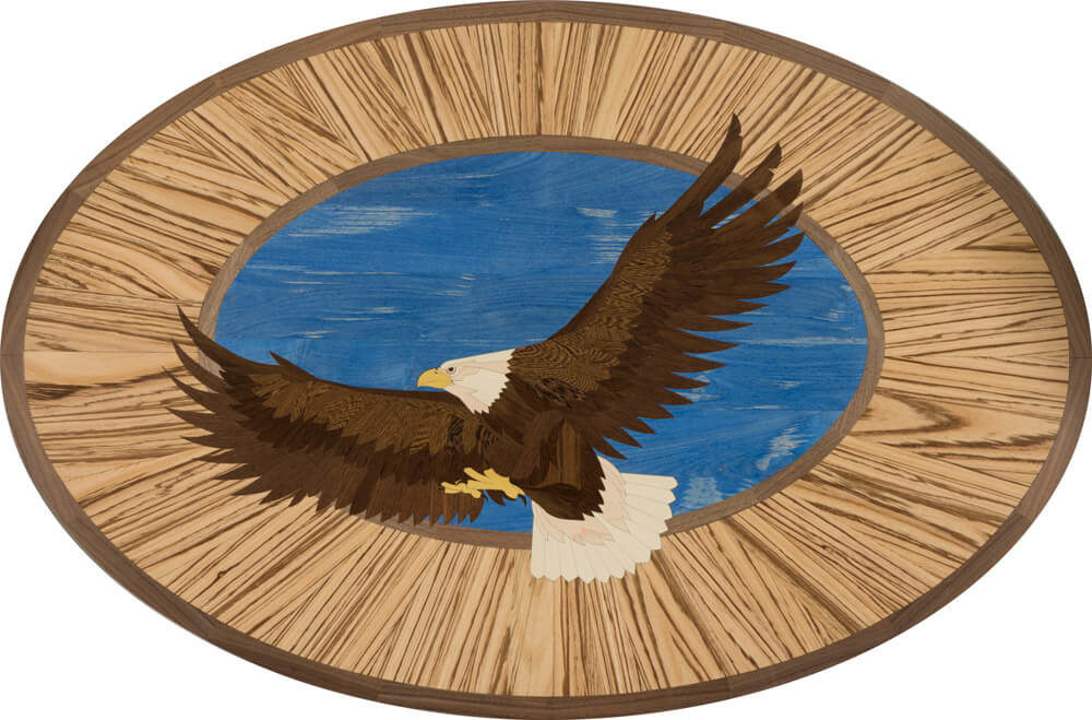Custom Eagle Wood Medallion with Blue Background | Floor Medallion