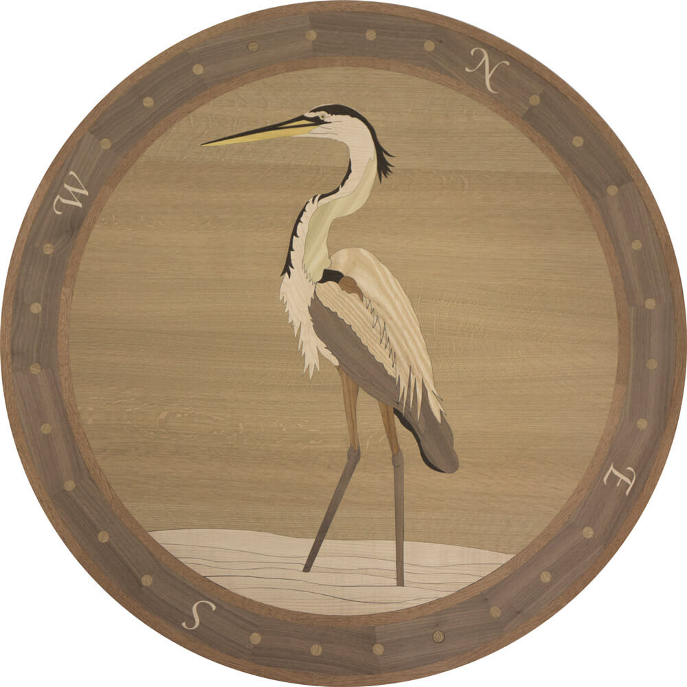 Custom Blue Heron Compass Wood Medallion | Floor Medallion