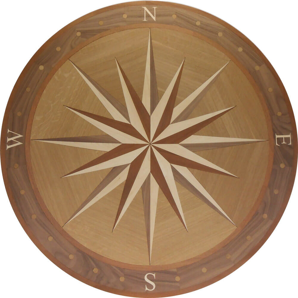 Custom Chatham Compass Wood Medallion with Times New Roman Letters | Floor Medallion