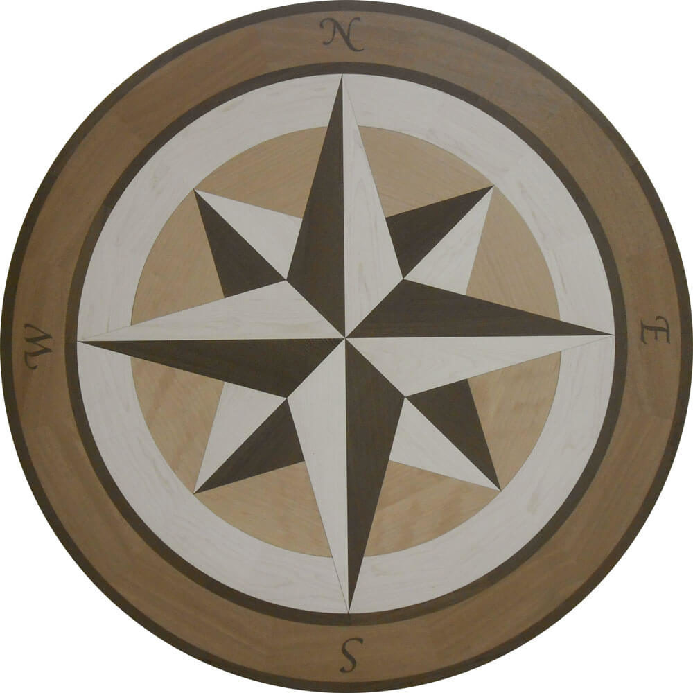 Custom Brant Point Compass Wood Medallion with Script Letters | Floor Medallion