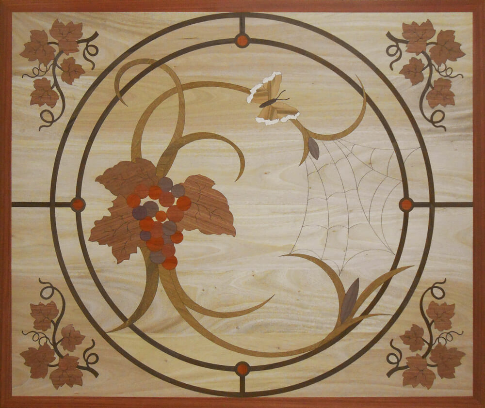 Custom Floral Wood Medallion with Spider Web | Floor Medallion