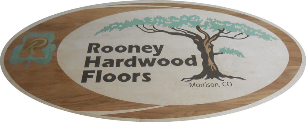 Custom Rooney Hardwood Floors Logo Wood Medallion | Floor Medallion