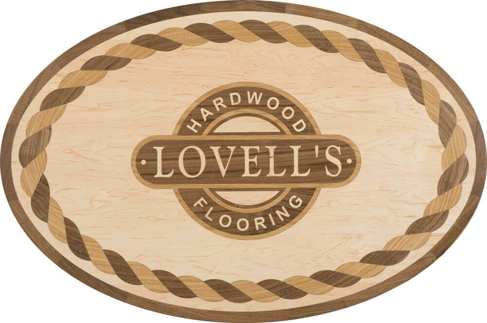Custom Lovell's Hardwood Flooring Oval Logo Wood Medallion | Floor Medallion