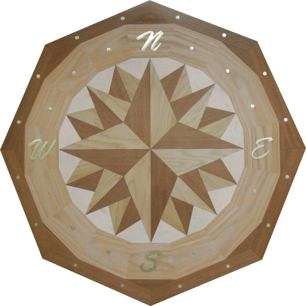 Custom Nautical Compass Wood Medallion | Octagon Floor Medallion