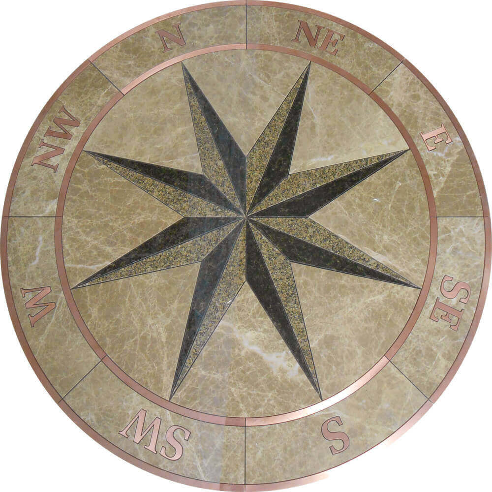 Custom Seaborne Compass Stone Medallion with Copper | Floor Medallion