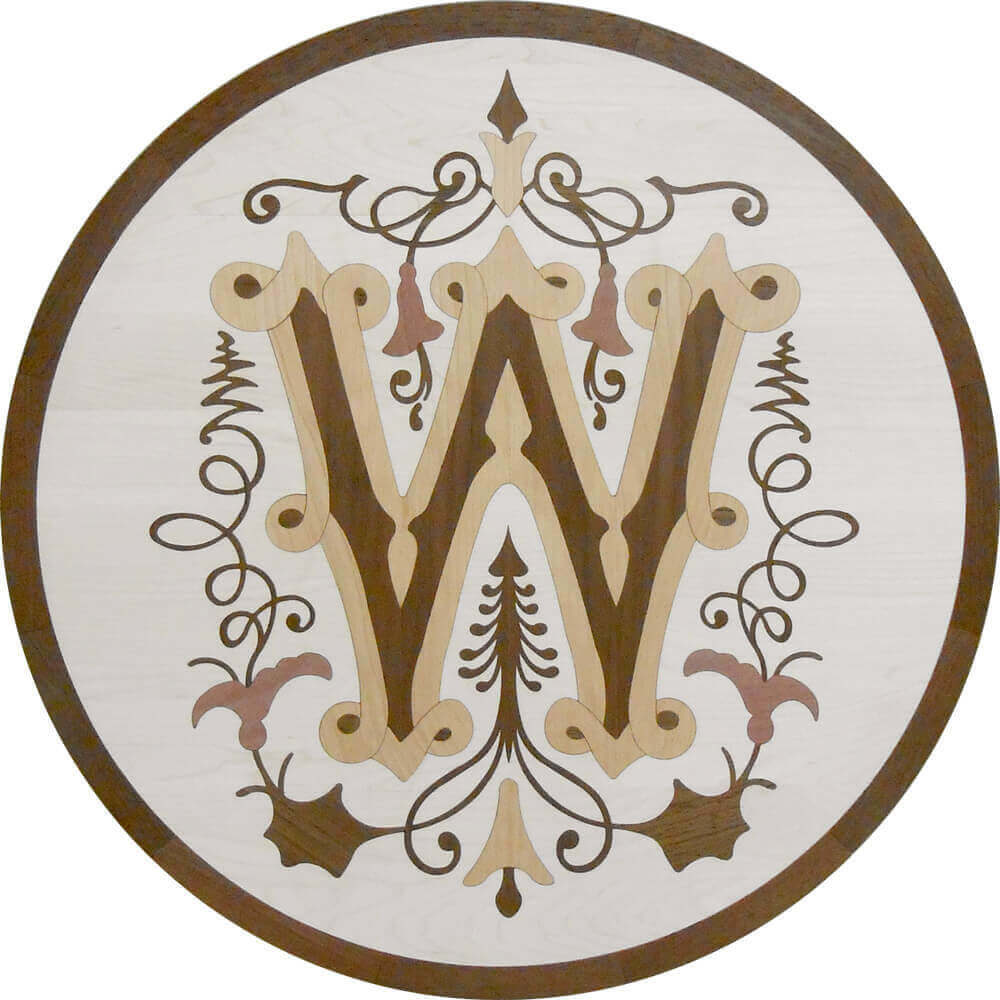 Custom Letter W Initial Wood Medallion | Floor Medallion